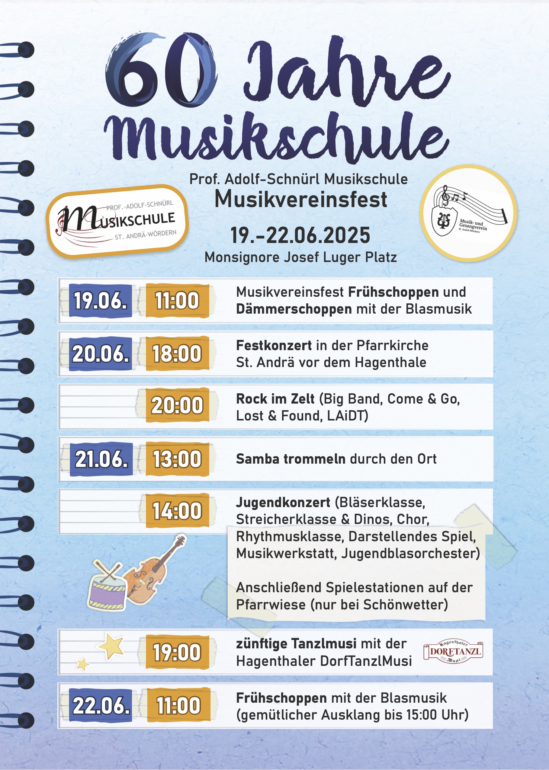 60 Jahre Musikschule St. Andrä-Wördern, von 19. bis 22. Juni 2025 am Monsignore Josef Lugner Platz.